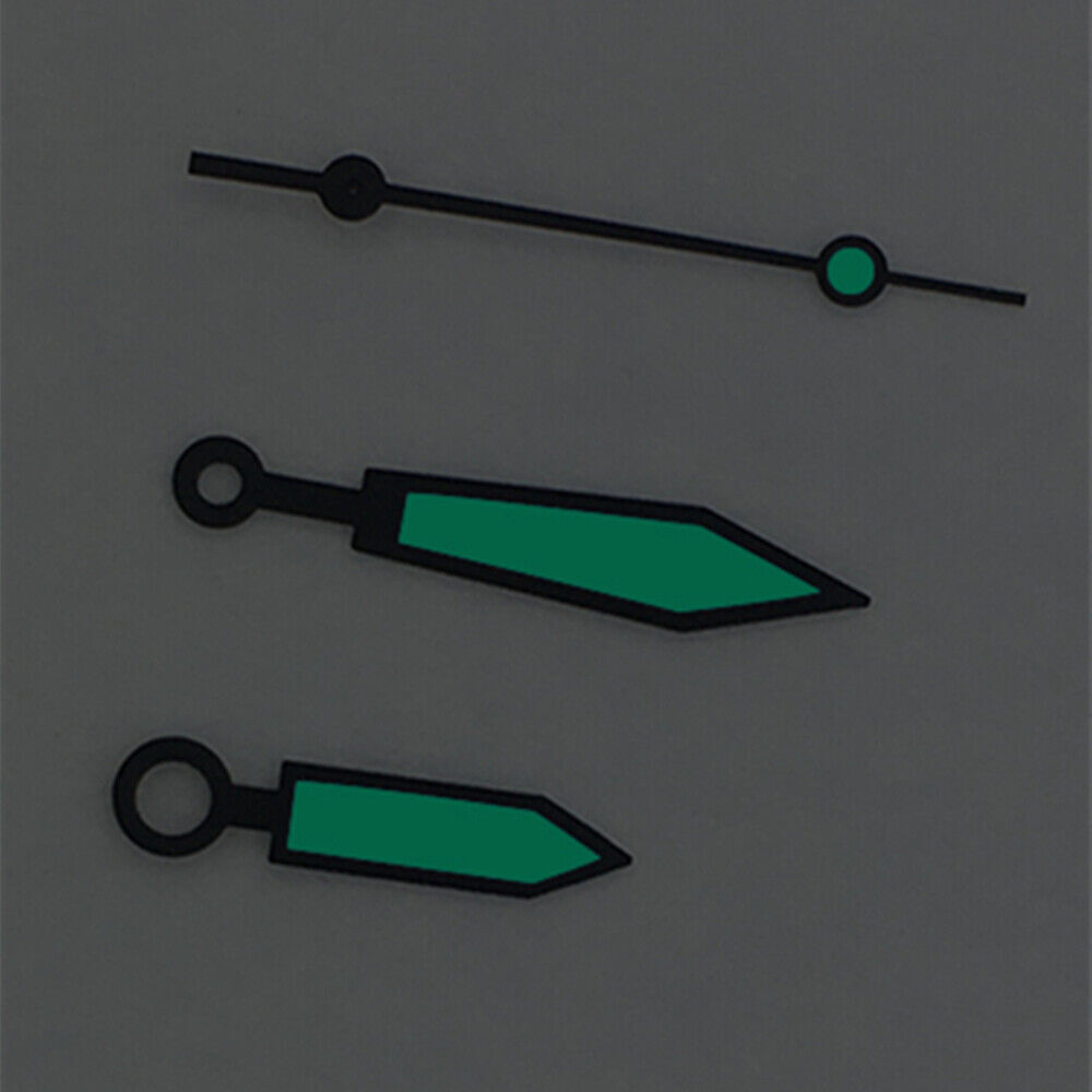 Blue luminous polished black trim watch hands, designed for ETA2836/2846/2824/2846 movements, precise replacement parts.