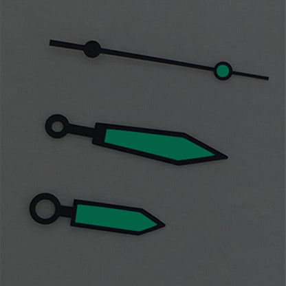 Blue luminous polished black trim watch hands, designed for ETA2836/2846/2824/2846 movements, precise replacement parts.