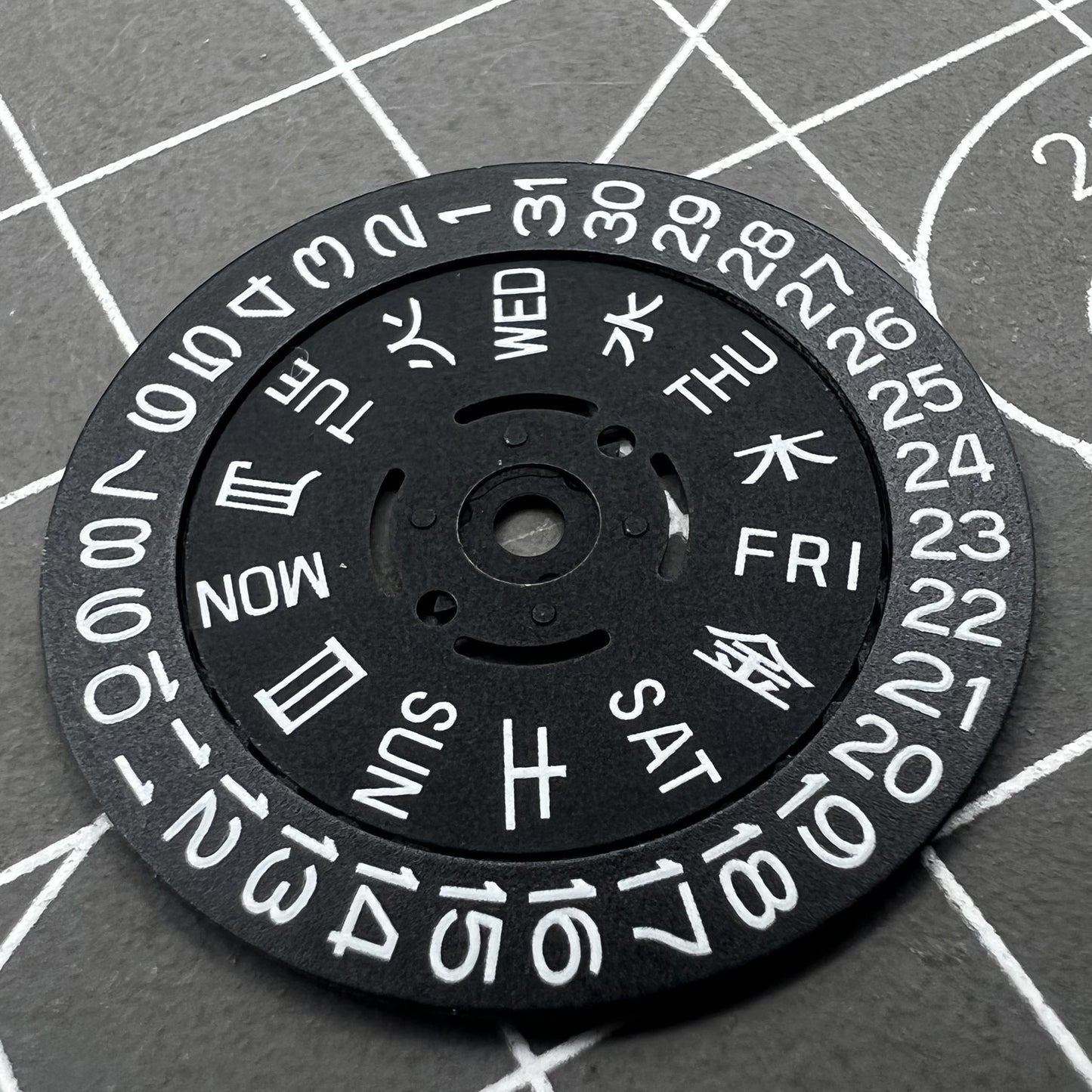 Schwarz gr�nes Lume Datumsscheibe und Wochenscheibe f�r NH36 Kaliber mit Datum bei 3.8, passend f�r Uhrwerk.