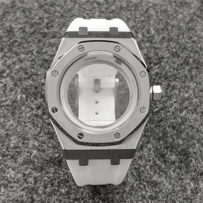 Boîtier de montre en verre saphir 41 mm + bracelet pour montre NH35/NH36 avec bracelet en caoutchouc 