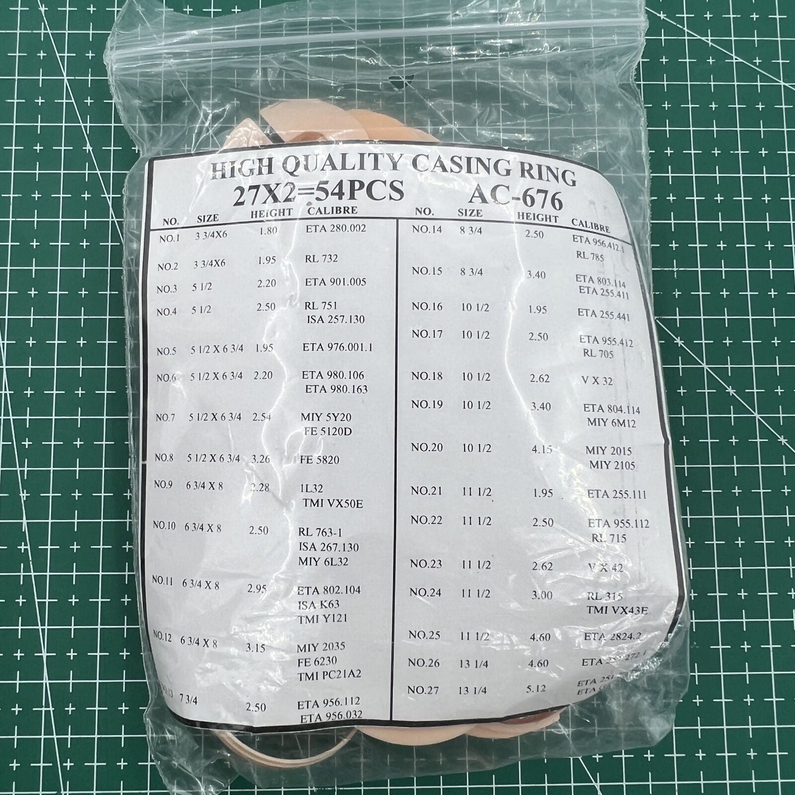 AC-676 set of 54 watch movement case spacers, 27 ligne sizes, precise fit for watch repairs