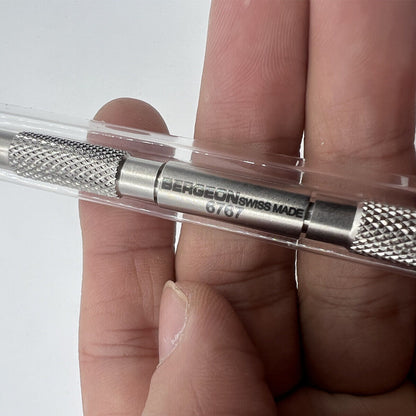 Bergeon 6767-S spring bar tool with dual tips for precise watch bracelet fitting and removal.