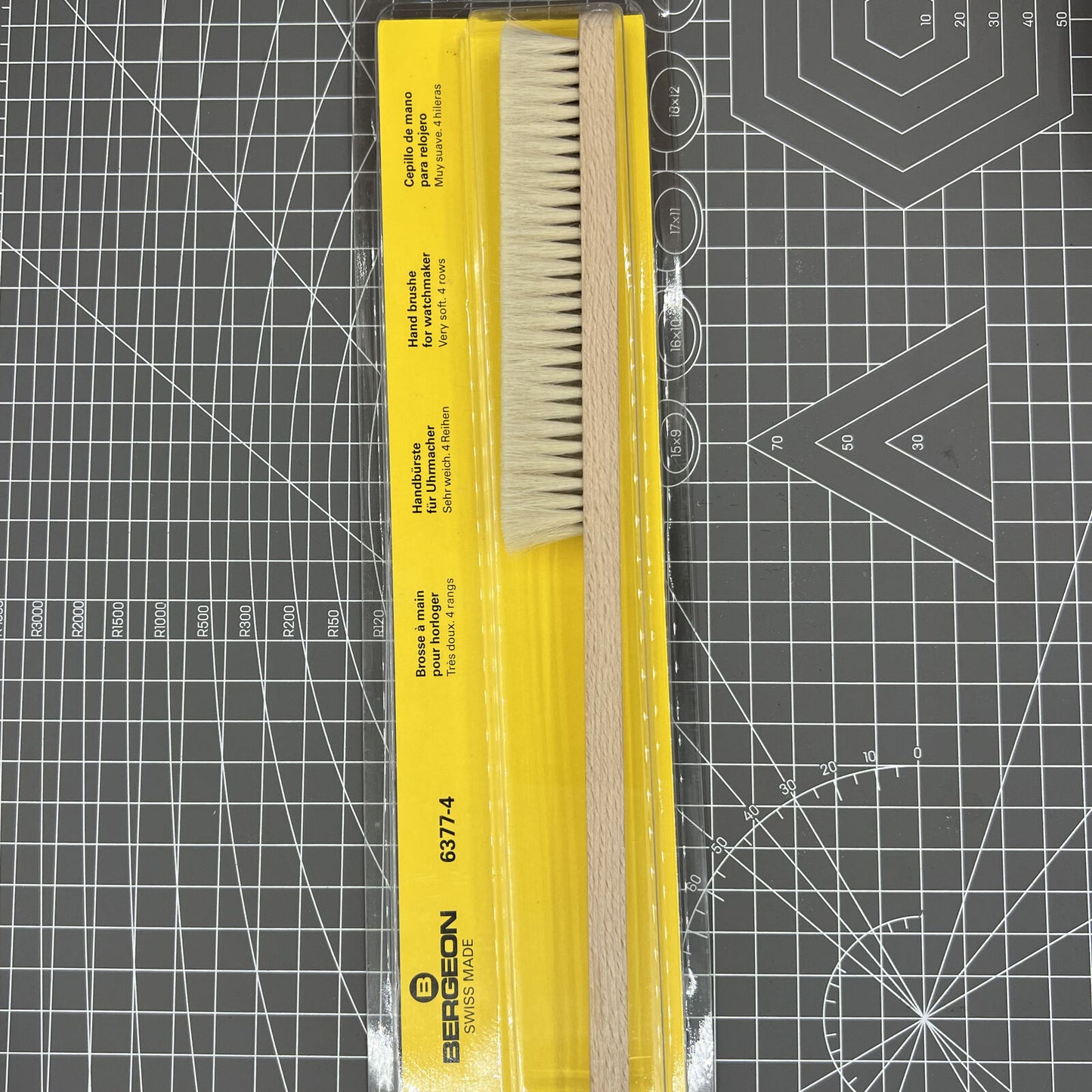 Swiss Made Bergeon 6377-4 soft 4-row watch hand cleaning brush for precise maintenance and delicate cleaning