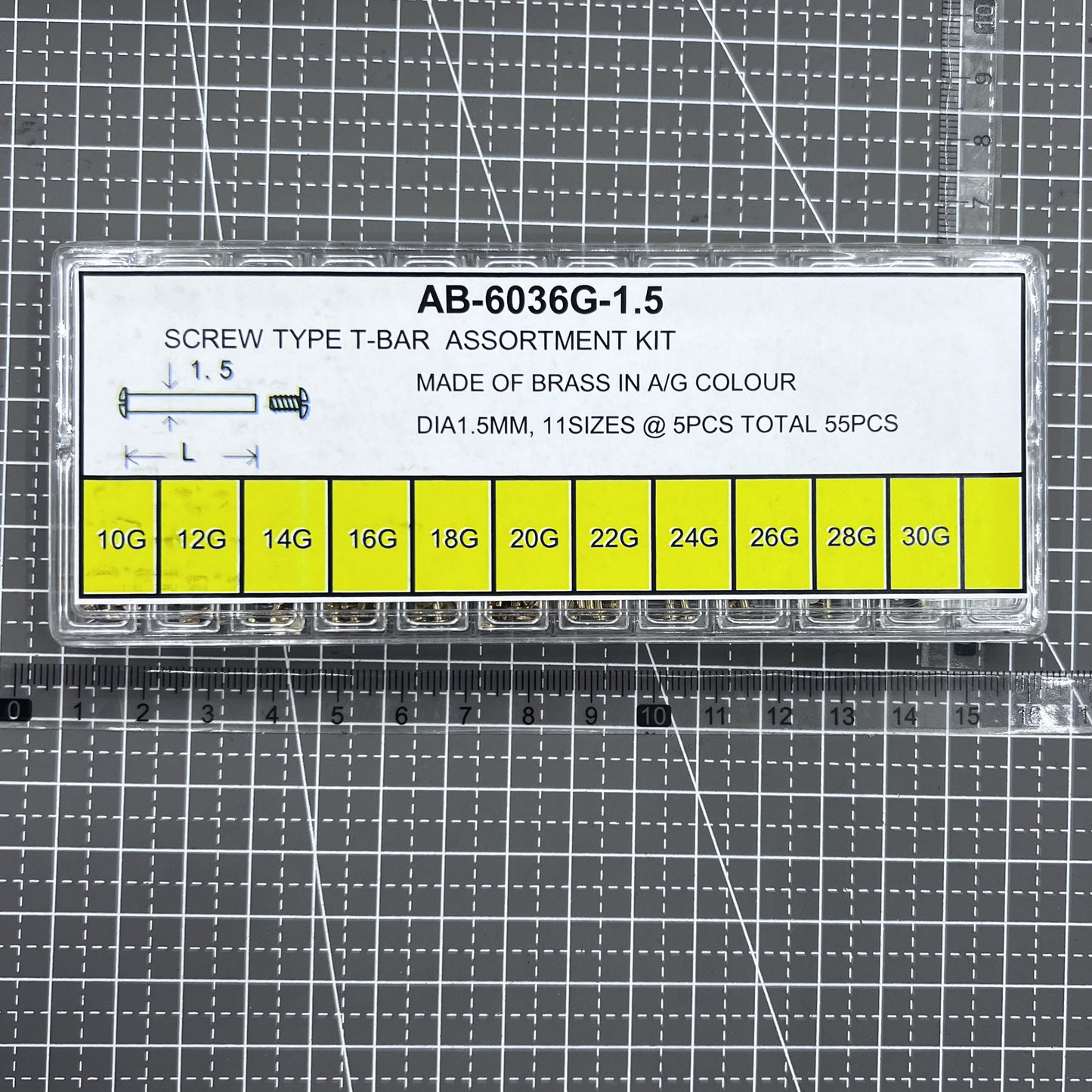 Goldfarbenes Uhrenschrauben Set 1.5mm 11 Größen 55 Stück Messing T-Bar