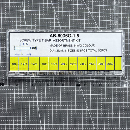 Goldfarbenes Uhrenschrauben Set 1.5mm 11 Größen 55 Stück Messing T-Bar