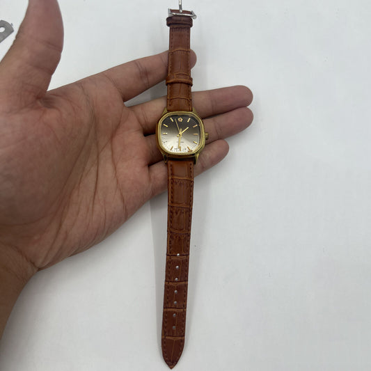 32mm Shanghai brand manual mechanical watch with golden nails, brown dial, and octagonal case design.