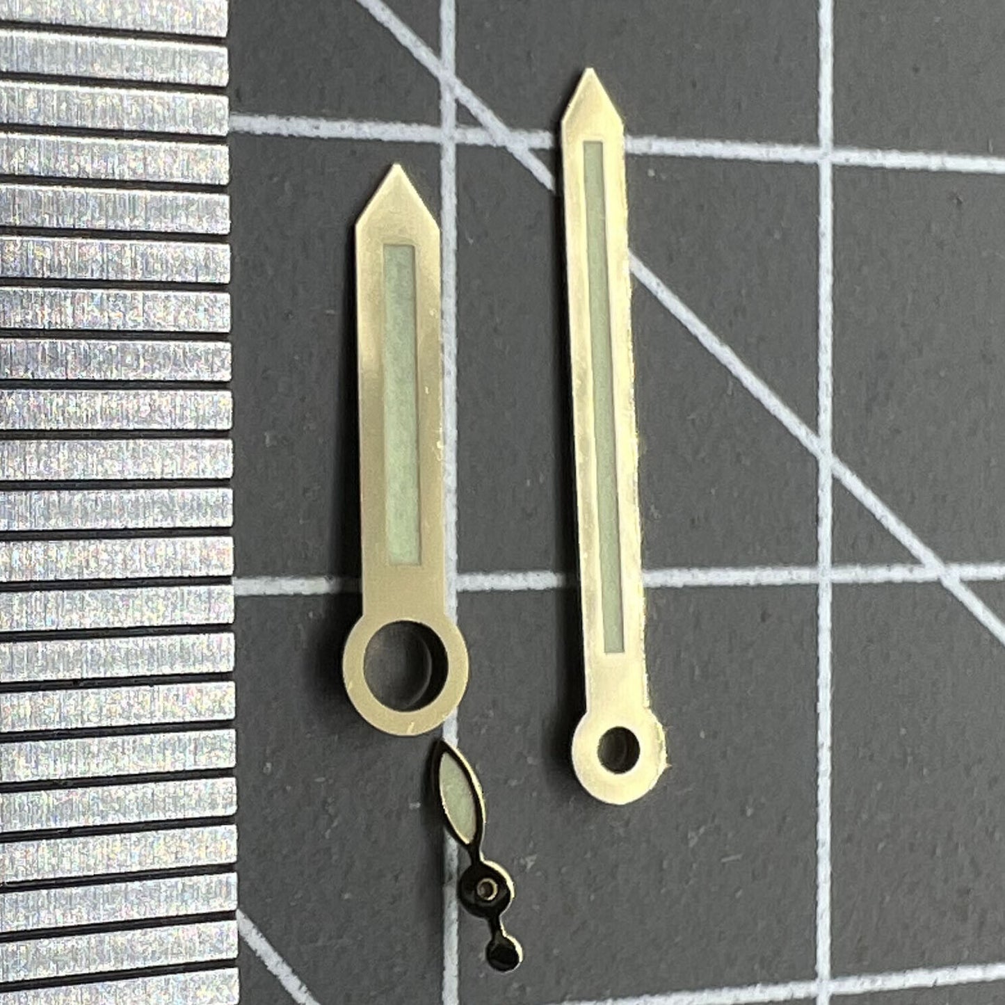 Golden trim green luminous watch hands for ST3600 movement, improving visibility and elegant style.