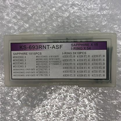 Rolex 69-piece watch parts set with 15 sapphire and 18 I-Ring sizes for precise repairs.