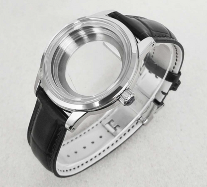 39 mm Edelstahl-Uhrengehäuse mit Schmetterlingsschnalle, Lederarmband für NH35/36