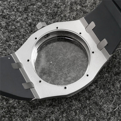 Boîtier de montre en verre saphir 41 mm + bracelet pour montre NH35/NH36 avec bracelet en caoutchouc 