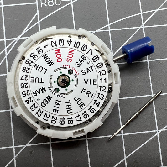 Japan Epson YN56 mechanical watch movement showing date and day display for watch repair.