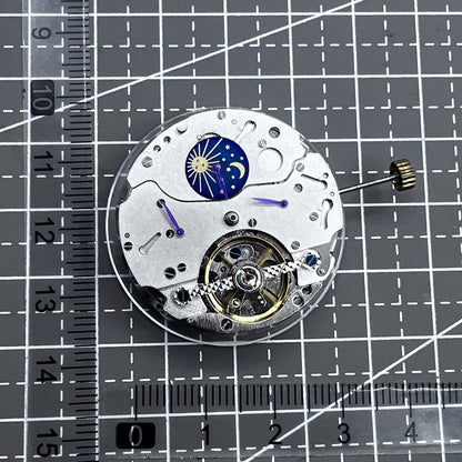 Multifunctional automatic watch with moon phase and 12-hour display, elegant design