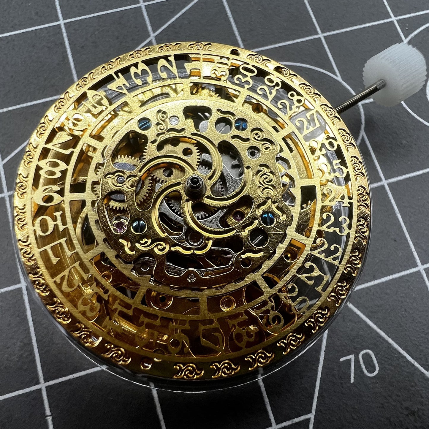 Automatisches mechanisches Uhrwerk Kalender HZ27AOB Golden Hollow