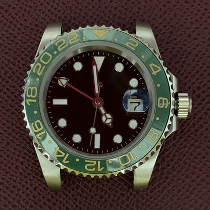 Boîtier de montre GMT 40 mm en acier inoxydable 3804 316L, verre saphir, aiguilles lumineuses