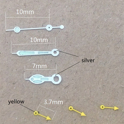 Petites aiguilles de seconde jaunes avec garniture argentée pour montre Miyota OS10 OS20 OS60 OS80