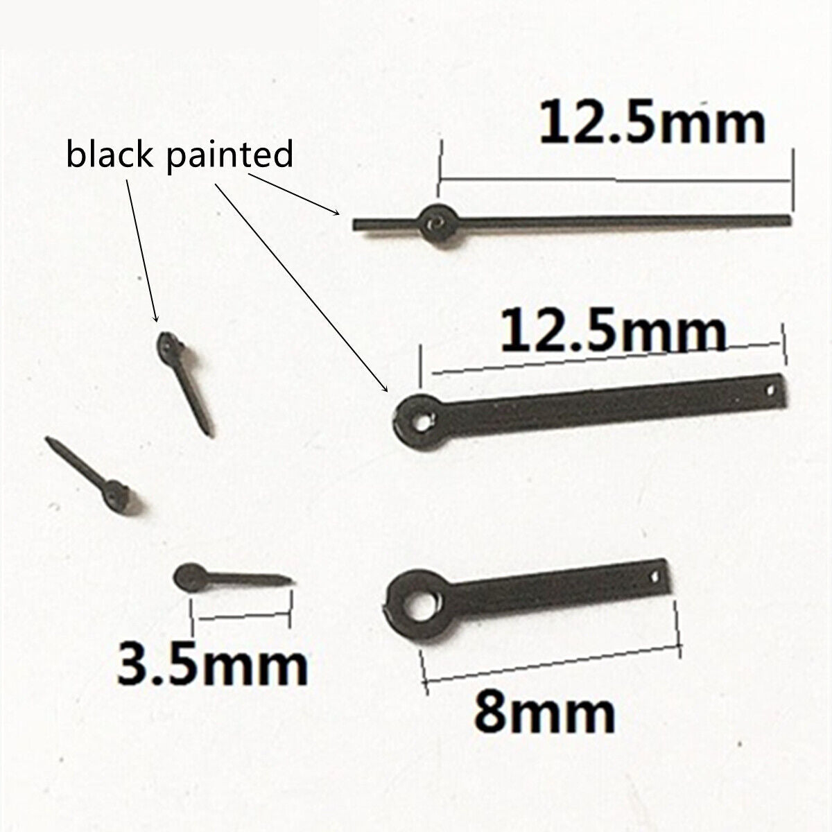 Black painted 12.5x12.5x8mm watch hand without lume for Epson VD53 VD54 VD57 movements by No Lume.