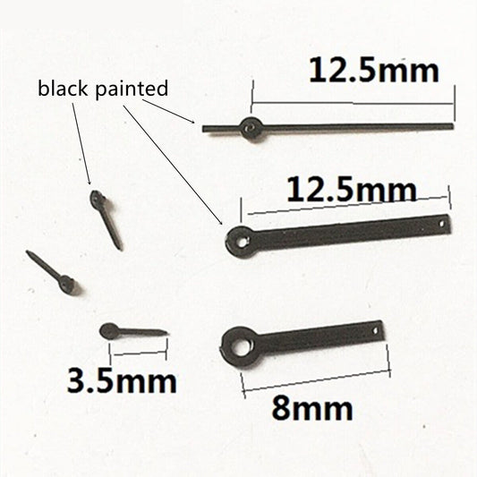 Black painted 12.5x12.5x8mm watch hand without lume for Epson VD53 VD54 VD57 movements by No Lume.