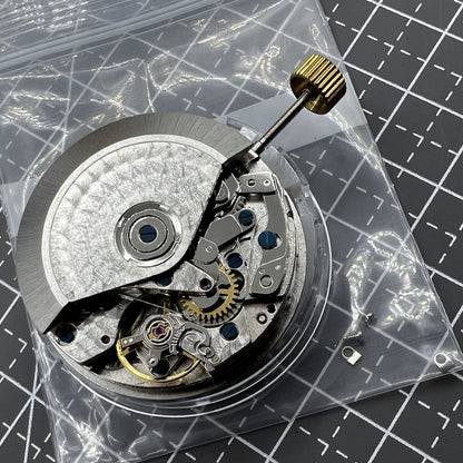 7750 Black dial chronograph watch with three hands, small seconds at 9 o'clock, day-date display,