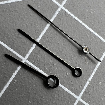 Black watch hands set by NO.1519 for Miyota 2035 movement, lengths 14mm/12mm/9mm, sleek design.