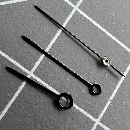 Black watch hands set by NO.1519 for Miyota 2035 movement, lengths 14mm/12mm/9mm, sleek design.
