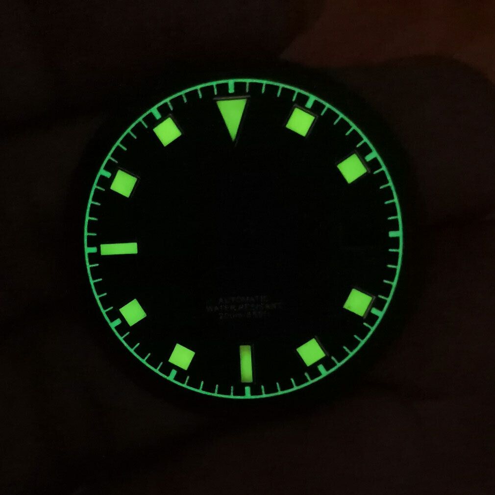33.5mm green luminous watch dial by Seiko for NH35/35A NH36/36A movement, perfect for enhanced night readability.