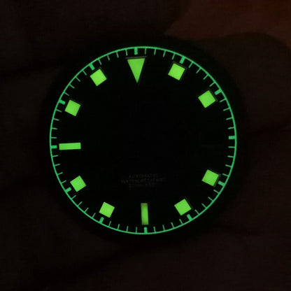 33.5mm green luminous watch dial by Seiko for NH35/35A NH36/36A movement, perfect for enhanced night readability.