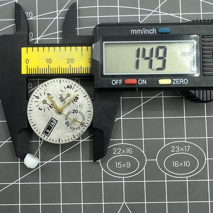 Automatisches mechanisches Uhrwerk Shanghai 7750 mit schwarzem Zifferblatt kleine Sekunde bei 9 Uhr Wochentag Datum