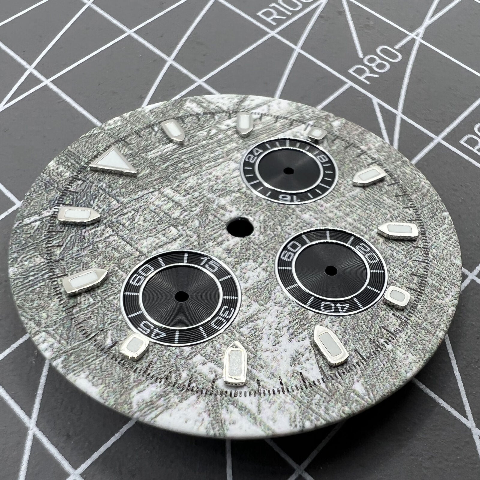 Green Lume 32.5mm Grey Rock Style Matted Watch Dial with rugged design for VK63 Quartz movement.