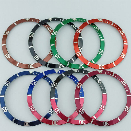 Vintage aluminum alloy watch bezel in green with luminous colorful slope design, 36.5x30.8mm.