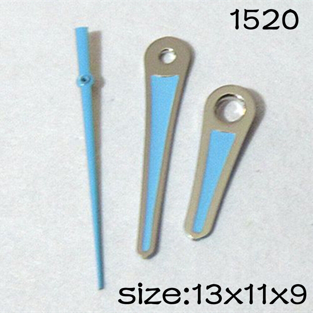 Blue painted watch hands set in 13mm, 11mm, and 9mm sizes for Miyota 2035, sleek style.