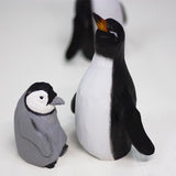 Handmade Emperor Penguin Mother and Baby Wooden Figurine Sculpture Decorative