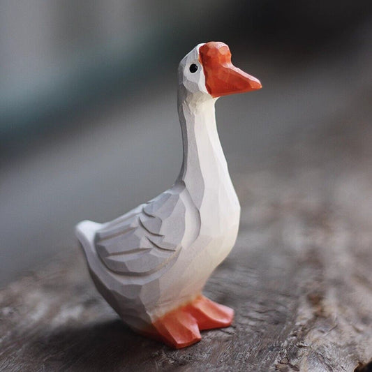 Handmade big white goose wooden figurine by New Cute, perfect decorative sculpture for home display.