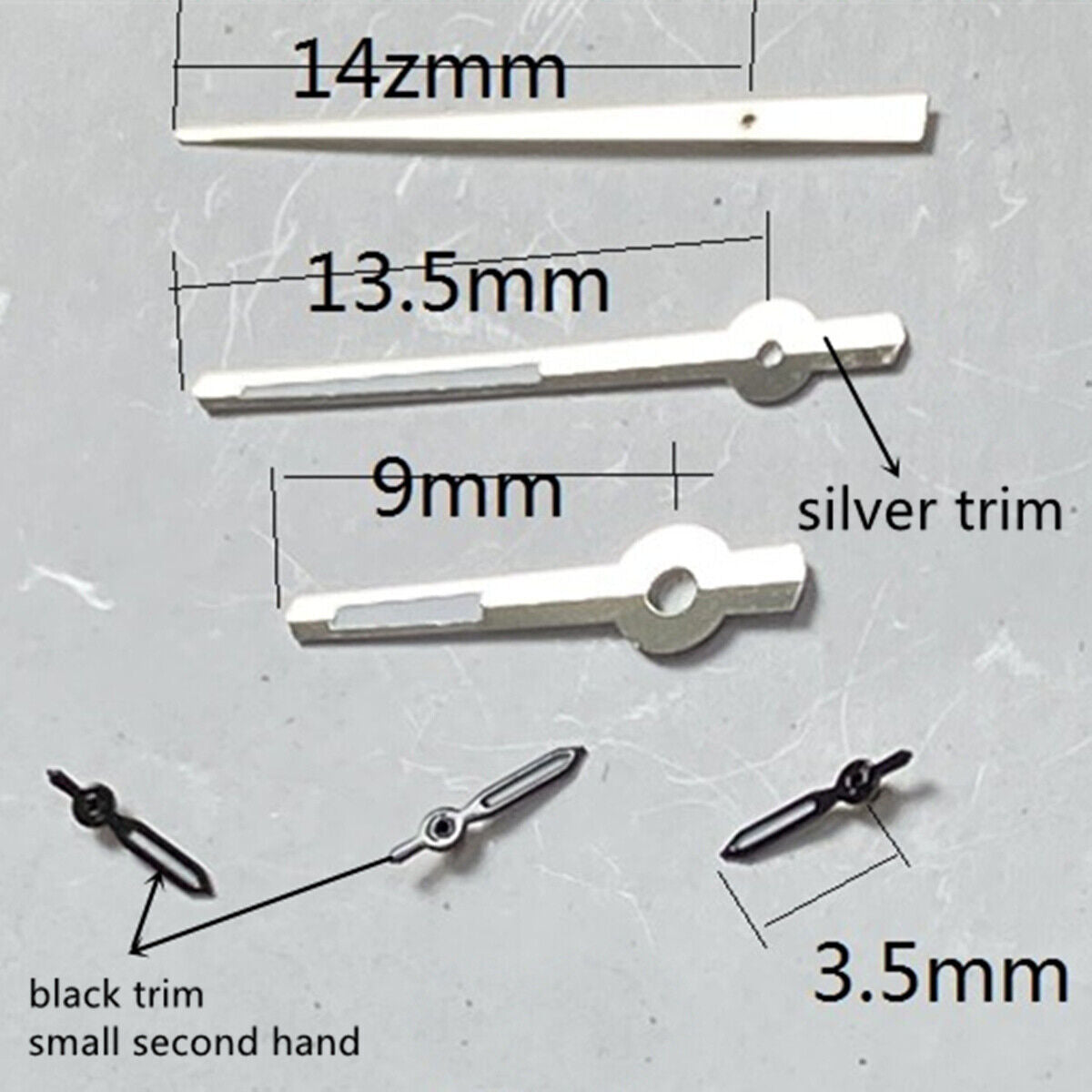 Black trim watch hands with green lume, small second hand for VD53 VD54 VD57 movements.