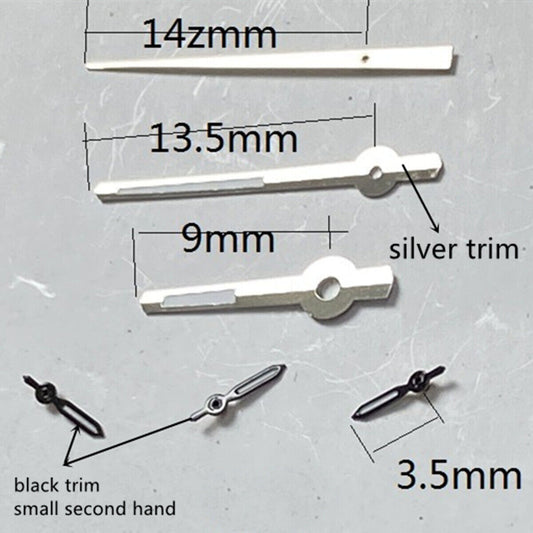 Black trim watch hands with green lume, small second hand for VD53 VD54 VD57 movements.