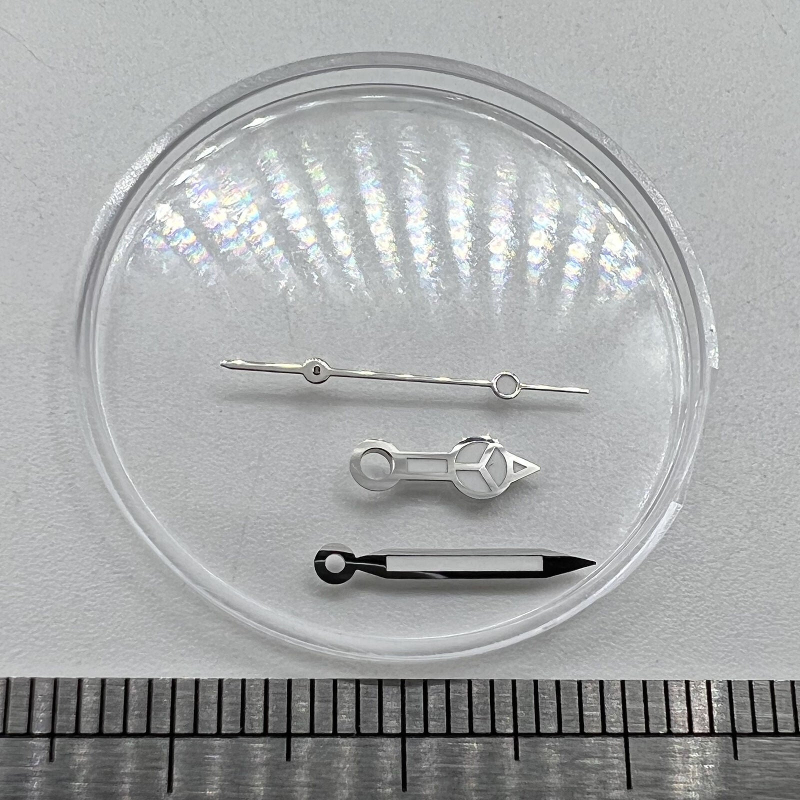 Green luminous 12mm watch hands with silver trim, compatible with Miyota NH35/NH36/NH38 movements.