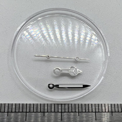 Green luminous 12mm watch hands with silver trim, compatible with Miyota NH35/NH36/NH38 movements.