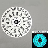 Chinese Font Blue Lume White Date Disk Wheel Week Wheel for Movement NH36 3/3.8