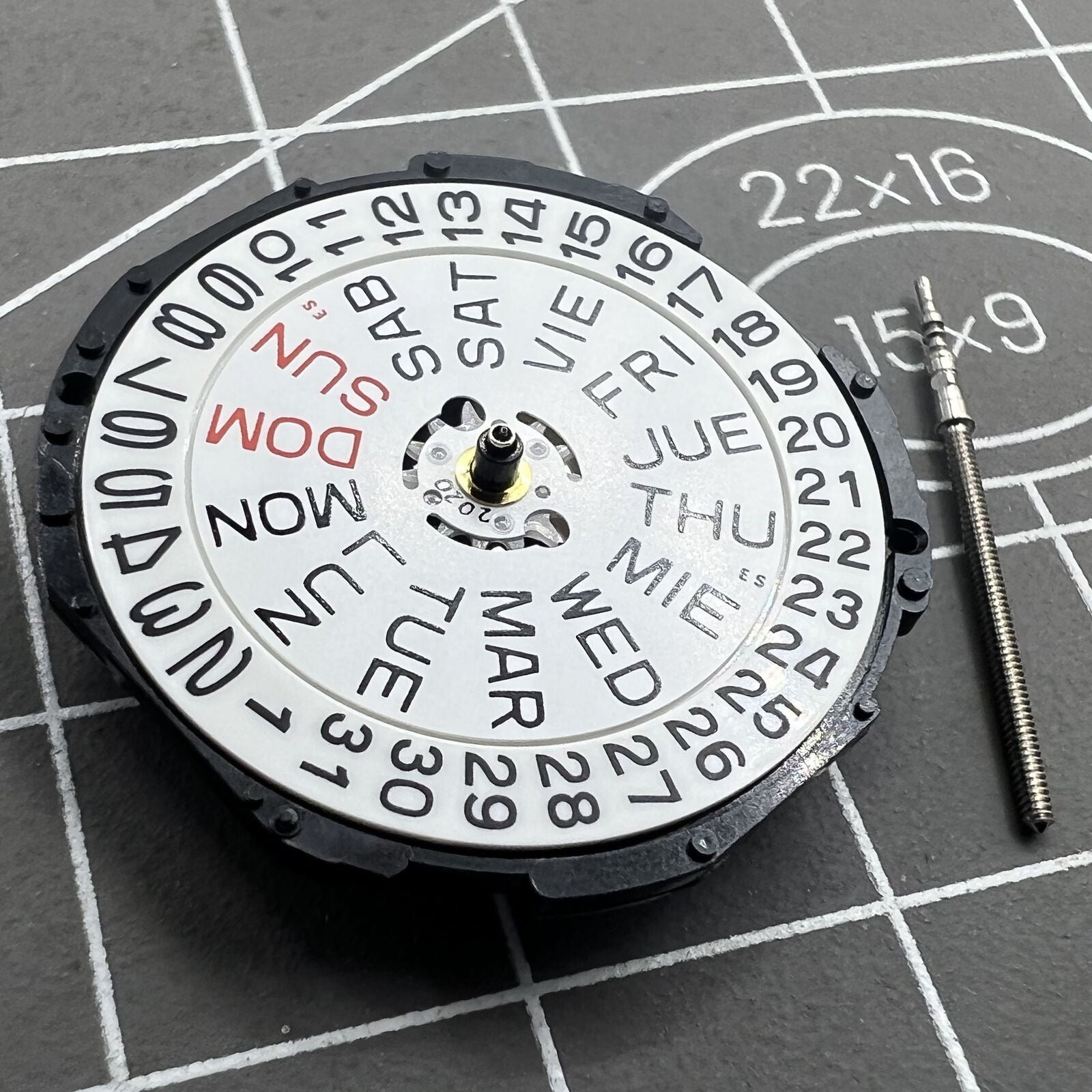 Epson PC33 movement for watches with double calendar date at 3, Japan made precision part.