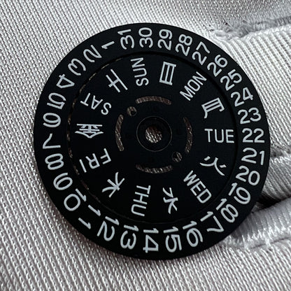 Black date disk wheel with blue and green lume accents for NH36 movement, date at 3 o?clock,