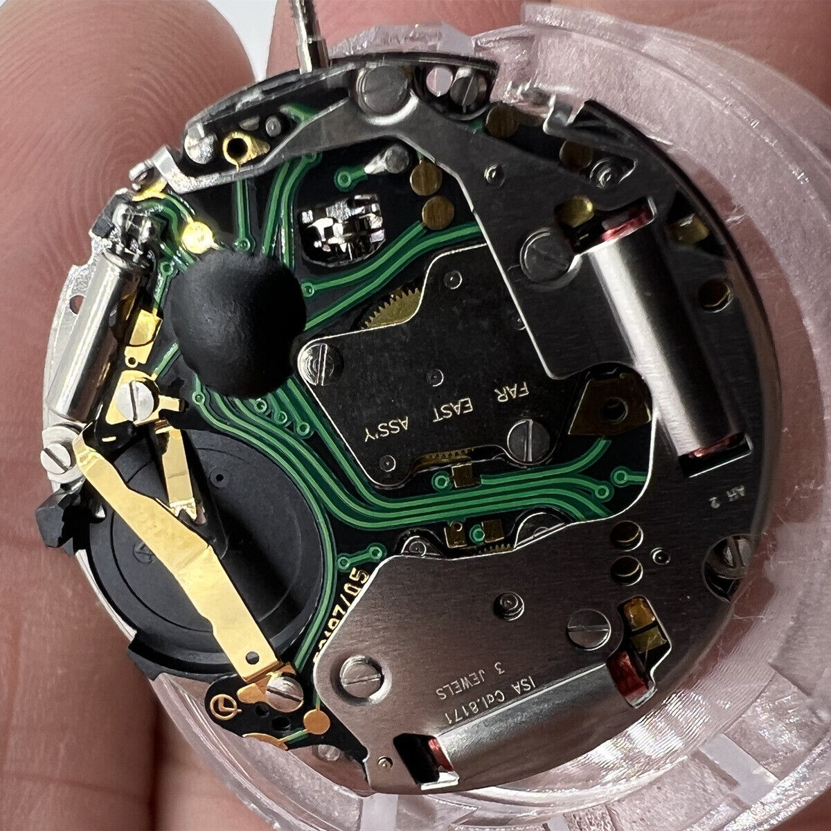 Silver ISA 8171 quartz movement with date at 6, multi-function repair part for watchmakers