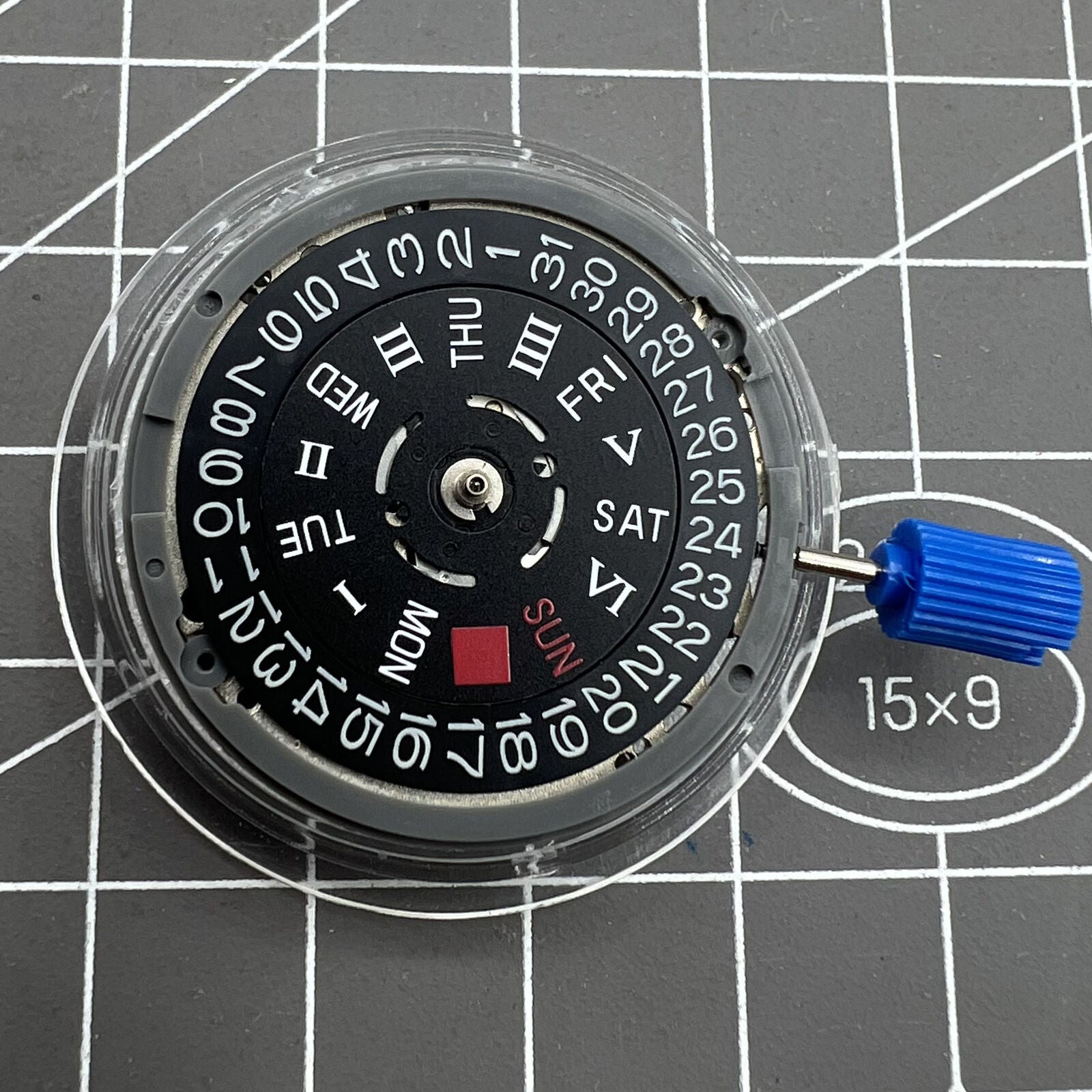 Black Disk watch accessory featuring NH36A automatic mechanical movement and Roman numeral wheel.