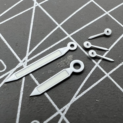 White trim green lume watch hands for Miyota OS20, offering enhanced legibility and stylish design.