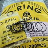 DIA 0.5-0.7mm Thick 200PCS Size16-34mm Waterproof O Ring Kit Watch Back Gasket