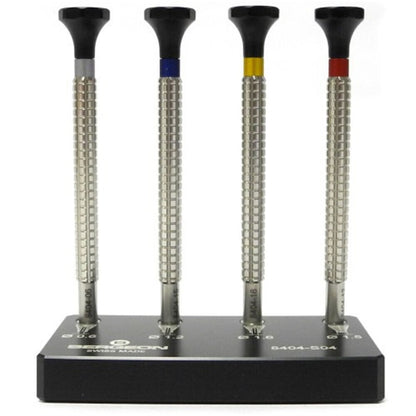 Swiss Bergeon 8404 watch hand fitting tools set of 4 on stand, precise watch repair accessories for professionals
