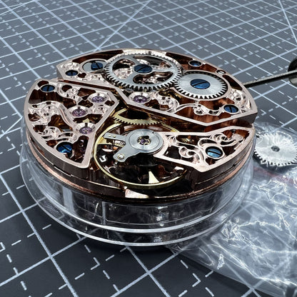 Seagull ST3600 6497 carved hollow manual watch movement highlighting detailed mechanical craftsmanship.