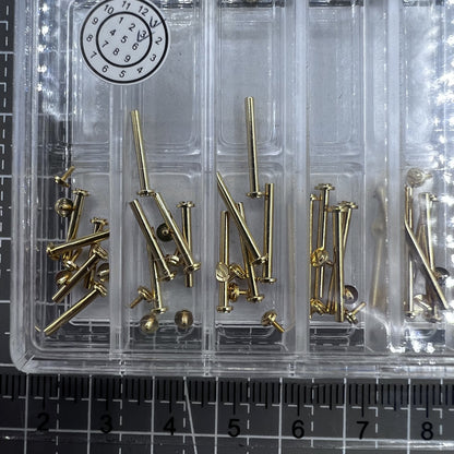 Goldfarbenes Uhrenschrauben Set 1.5mm 11 Größen 55 Stück Messing T-Bar