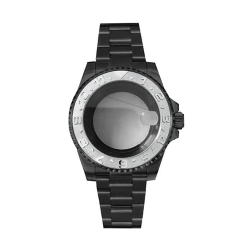 PVD black SUB watch case and strap, 40mm sapphire glass, 5ATM waterproof, compatible with NH35/NH36 movements.