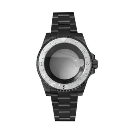 PVD black SUB watch case and strap, 40mm sapphire glass, 5ATM waterproof, compatible with NH35/NH36 movements.