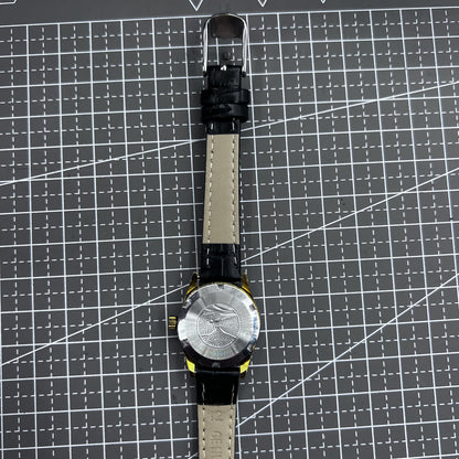 Black round case ladies watch with gold markers, Tianjin Seagull manual movement, elegant style.