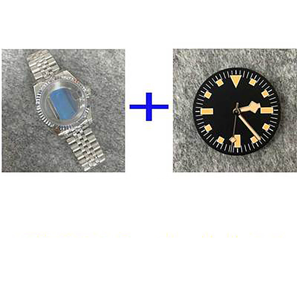 39mm Transparent Bottom Stainless Steel Watch Case+Band+Dial+Hands for NH35/NH36